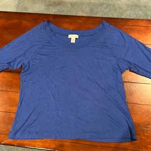 Mandarin Blue Woman Royal Blue Knit 3/4 length sleeve boat neck top 3X